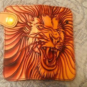 100% Leather Carved Lion wallet